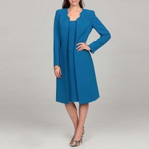 Tahari Women's Pleated Neckline Jacket Dress Suit